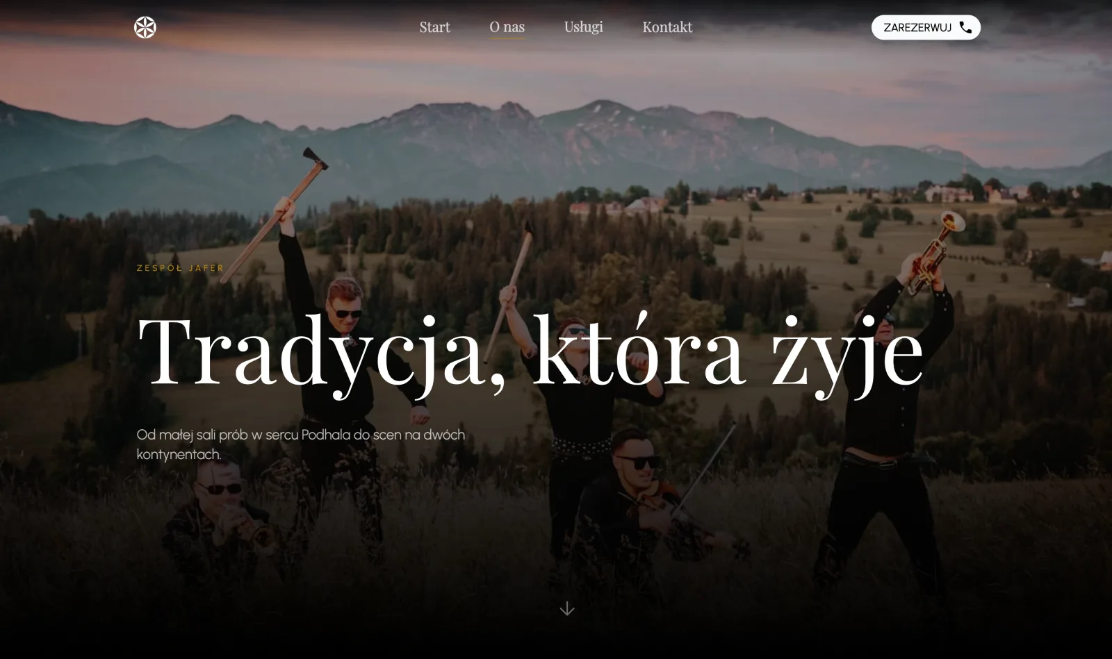 Kapela JAFER homepage — full-screen hero built from concert footage