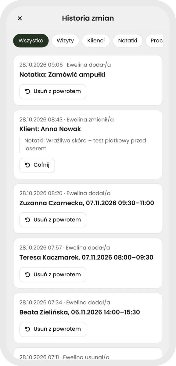 Plansy — change history with undo